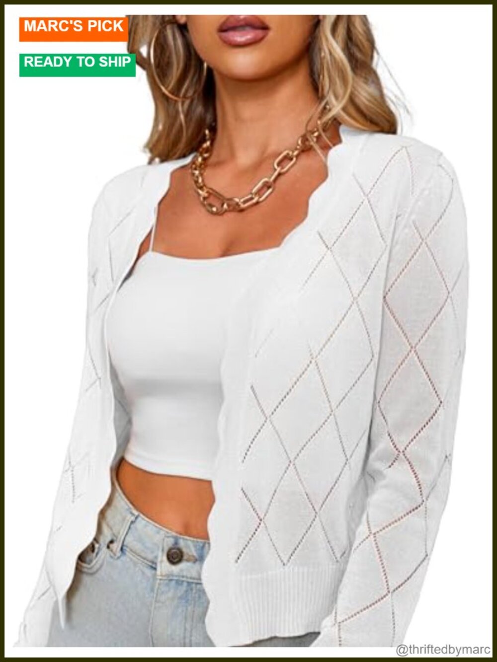 Women's Lightweight Hollow Out Cropped Open Front Cardigan Sweater Long Sleeve